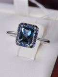 Natural Halo Sapphire and Natural London Blue Topaz Sterling Silver Ring, sz 7