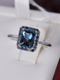 Natural Halo Sapphire and Natural London Blue Topaz Sterling Silver Ring, sz 7