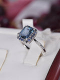 Natural Halo Sapphire and Natural London Blue Topaz Sterling Silver Ring, sz 7