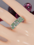 Real 925 Sterling Silver Natural Emerald Ring Size 7