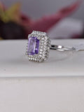 Natural Halo Radiant Cut Amethyst Sterling Silver Ring Size 7