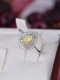 Double Halo Pear Natural Ethopian Opal Ring Sterling Silver Size 7