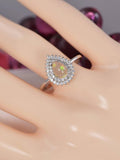 Double Halo Pear Natural Ethopian Opal Ring Sterling Silver Size 7
