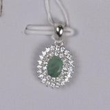 Double Halo Natural Oval Emerald Pendant 925 Sterling Silver