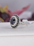 Natural Blue Sapphire Halo Ring 925 Sterling Silve Size 7