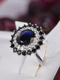 Natural Blue Sapphire Halo Ring 925 Sterling Silve Size 7