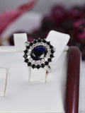 Natural Blue Sapphire Halo Ring 925 Sterling Silve Size 7