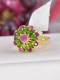 Natural Chrome Diopside and Natural Ruby Real 925 Sterling Silver sz 7