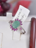 Natural Emerald, Ruby Sterling Silver Ring (Size 8)