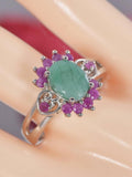 Natural Emerald, Ruby Sterling Silver Ring (Size 8)