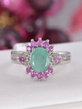 Natural Emerald, Ruby Sterling Silver Ring (Size 8)