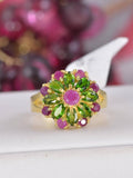 Natural Chrome Diopside and Natural Ruby Real 925 Sterling Silver sz 7