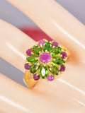 Natural Chrome Diopside and Natural Ruby Real 925 Sterling Silver sz 7