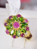 Natural Chrome Diopside and Natural Ruby Real 925 Sterling Silver sz 7