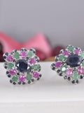 Natural Genuine Emerald, Ruby, Sapphire Earrings 925 Sterling