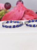 Natural Genuine Blue Sapphire Inside Out Hoop Earrings 925 Sterling Silver