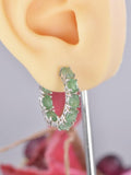 Natural Genuine Emerald Inside Out Hoop Earrings 925 Sterling Silver