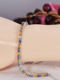 Natural Multi Sapphire Tennis Bracelet Real Solid 925, 7"