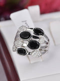 Genuine Natural Black Spinel Ring 925 Sterling Silver, sz 8