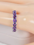 Genuine Natural Amethyst Eternity Ring 925 Sterling Silver, sz 7