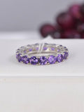 Genuine Natural Amethyst Eternity Ring 925 Sterling Silver, sz 7