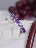 Genuine Natural Amethyst Eternity Ring 925 Sterling Silver, sz 7