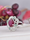 Natural Ruby Ring with Natural Emerald Real 925 Sterling Silver sz 7
