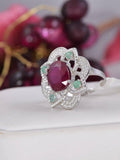 Natural Ruby Ring with Natural Emerald Real 925 Sterling Silver sz 7