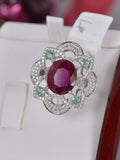 Natural Ruby Ring with Natural Emerald Real 925 Sterling Silver sz 7
