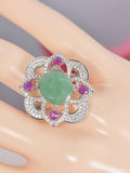 Natural Emeral Ring with Natural Ruby Real 925 Sterling Silver sz 8