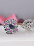 Natural Genuine Emerald, Ruby, Sapphire Earrings 925 Sterling