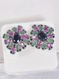 Natural Genuine Emerald, Ruby, Sapphire Earrings 925 Sterling