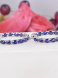 Natural Genuine Blue Sapphire Inside Out Hoop Earrings 925 Sterling Silver