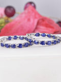 Natural Genuine Blue Sapphire Inside Out Hoop Earrings 925 Sterling Silver