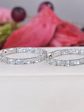 Natural Genuine Aquamarine Inside Out Hoop Earrings 925 Sterling Silver