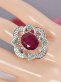 Natural Ruby Ring with Natural Emerald Real 925 Sterling Silver sz 7