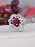 Natural Ruby Ring with Natural Emerald Real 925 Sterling Silver sz 7
