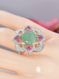 Natural Emeral Ring with Natural Ruby Real 925 Sterling Silver sz 8