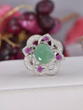 Natural Emeral Ring with Natural Ruby Real 925 Sterling Silver sz 8