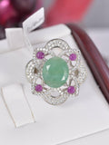 Natural Emeral Ring with Natural Ruby Real 925 Sterling Silver sz 8