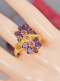 Natural Amethyst, Yellow Sapphire and Ruby Ring Real 925 Sterling Silver sz 9