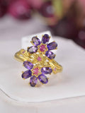 Natural Amethyst, Yellow Sapphire and Ruby Ring Real 925 Sterling Silver sz 9