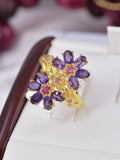 Natural Amethyst, Yellow Sapphire and Ruby Ring Real 925 Sterling Silver sz 9