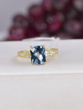 Natural London Blue Topaz Radiant Cut Ring Real 925 Sterling sz 7