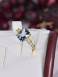 Natural London Blue Topaz Radiant Cut Ring Real 925 Sterling sz 7