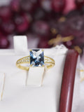 Natural London Blue Topaz Radiant Cut Ring Real 925 Sterling sz 7