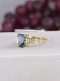 Natural London Blue Topaz Radiant Cut Ring Real 925 Sterling sz 7