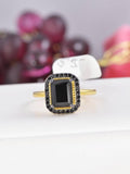 Natural Black Spinel Radiant Cut Ring Real 925 Sterling sz 7