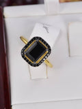 Natural Black Spinel Radiant Cut Ring Real 925 Sterling sz 7