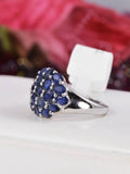Natural Blue Sapphire Cluster Ring Real 925 Sterling Silver sz 8